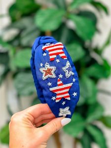 Serre-tête en tissu décoré de strass avec motif étoiles et rayures pour les occasions festives – Édition USA - Product Image 5