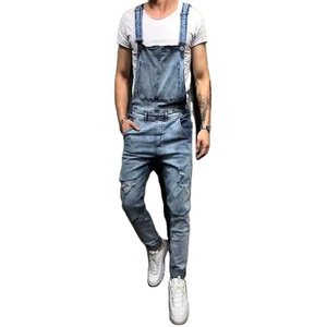 Nouvelle Arrivée Salopette Homme Ample Taille Haute Couleurs Unies Respirante Coupe Droite Décontractée en Jean Denim - Product Image 2