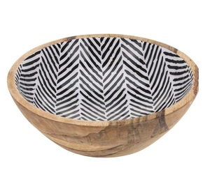 Bols de service à salade en bois d'acacia poli de haute qualité, écologiques, avec impression émaillée, vaisselle pour fêtes - Product Image 6