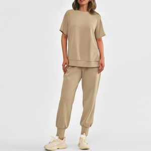 Custom womens <b>workout</b> tracksuit with long sleeve zip up <b>jacket</b> and mid waist pants skinny summer two piece set - Product Image 4