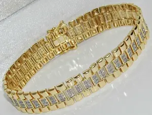 Pulsera de tenis de lujo con moissanita de corte brillante redondo, chapada en oro amarillo sobre plata de ley 925, joyería unisex TISHYA DIAMOND - Product Image 3