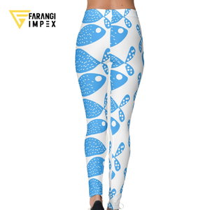 Leggings longs pour femme, personnalisés, 50+UPF, respirants, durables, bleus, imprimé poissons, taille mi-haute, extensibles, tricotés, séchage rapide, protection solaire - Product Image 3