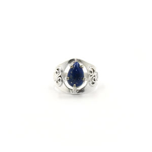Anillo llamativo de lapislázuli hecho a mano con forma de pera, piedra preciosa natural, chapado en plata, acabado mate, estilo bohemio, engaste de garra azul, para uso diario, sin níquel - Product Image 3
