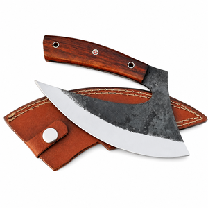 Cuchillo de Camping de Acero al Carbono Forjado a Mano con Hoja Serrada, Mango de Madera de Palisandro, Funda de Cuero, Espiga Recta, Herramienta de Supervivencia para Exteriores OEM - Product Image 1