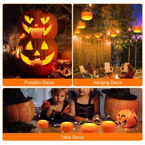 Set di 4 Luci LED a Forma di Zucca per Halloween, Funzionamento a Batteria, 2 Modalità di Illuminazione, 4 Impostazioni Timer, Telecomando, Luci Decorative per Halloween - Product Image 5
