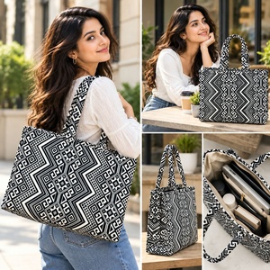 Bolsa de Lona con Estampado Geométrico, Diseño Abierto, para Todas las Temporadas, Bolsa de Compras - Product Image 2