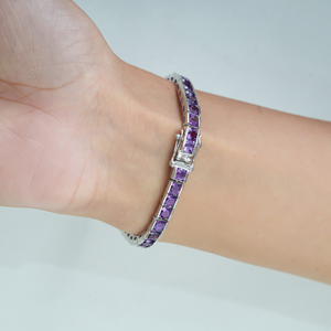 Classic Design 925 Sterling Silver Round Cut Natural <b>Amethyst</b> Gemstone Channel Set Tennis <b>Bracelet</b> For Women's - Product Image 4