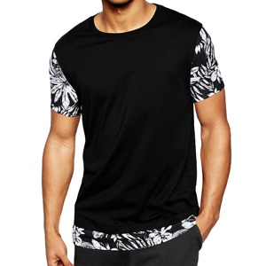 تي شيرت رجالي عصري برقبة دائرية بأكمام أزهار ، طباعة مخصصة ، خط طويل من القطن ، بنغلاديش بالجملة - Product Image 1