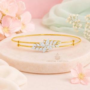 Leaf Bangle <b>Bracelet</b> 925 Sterling <b>Silver</b> Gold Plated Floral Marquise Stone Dainty Bridal Jewelry Wholesale Manufacturer - Product Image 1