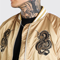 Blouson universitaire en satin doré pour homme, coupe droite, col montant, fermeture boutonnée recouverte, couleur unie, tricoté, écologique, décontracté, printemps