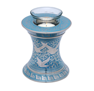 Urna Funeraria de Metal (Latón/Aluminio) Azul con Paloma Plateada para Guardar Cenizas, Estilo Moderno - Product Image 4