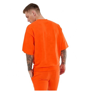Conjunto de Camiseta de Manga Corta con Cuello Redondo y Pantalones Cortos para Hombre, Color Naranja Sólido, Corte Holgado Informal, Transpirable, Ropa de Verano - Product Image 2