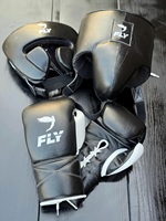 Ensemble de protection Fly Boxing : Gants, protège-joue, protège-tête, protège-glandes, en cuir, à lacets, équipement de sparring professionnel pour arts martiaux adultes
