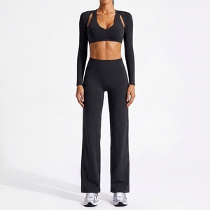 Conjunto Deportivo de Yoga de 3 Piezas para Mujer, Corte Ajustado, Cuello Redondo, Espalda Descubierta, Logotipo Personalizado, Spandex/Nylon de Alta Elasticidad, Absorbe el Sudor - Product Image 2