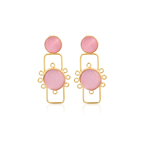 Elegant Pink <b>Cat's</b> Eye Gemstone <b>Earrings</b> Gold Plated Brass Fashion Jewelry for Women - Product Image 1