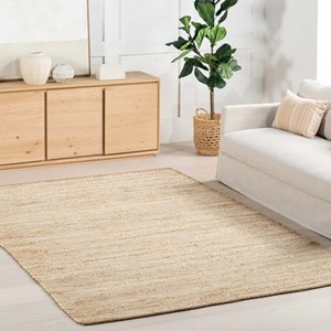 Natural + White Jute Area <b>Rug</b> Handwoven Neutral <b>Boho</b> Farmhouse Carpet Woven Living Room Bedroom Entryway Floor Decor <b>Rug</b> - Product Image 3