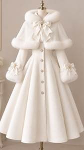 Abrigo de Invierno Elegante para Mujer, Mezcla de Lana, con Capucha de Piel Sintética, Decoración de Botones de Perla y Lazo, Venta al Por Mayor - Product Image 4