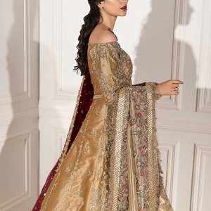 Vestido de Novia Tradicional Pakistaní de Moda, Lehenga Choli de Terciopelo para Fiesta, Venta al por Mayor, Bordado de Lujo, Sin Arrugas - Product Image 6
