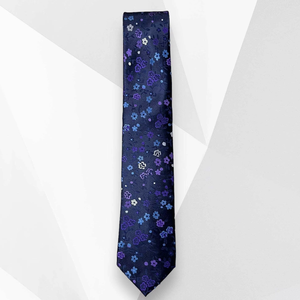 Corbata Ecológica Premium con Diseño Floral Azul |   Corbata de Diseño Jacquard 100% Poliéster para Hombre, Formal, de Negocios, Talla Personalizada, Accesorio - Product Image 1