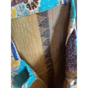 High Quality Vintage Kantha Tote Blue Waters Embroidery Handmade Open Closure Cotton Lining Panelled Design <b>Shoulder</b> <b>Strap</b> Daily - Product Image 6