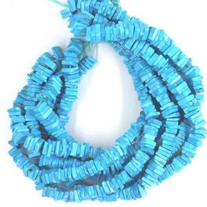 Cuentas de Piedra Preciosa Heishi de Turquesa Azul, Forma Cuadrada Lisa, para la Fabricación de Joyas, 6-7mm, Hilos de 16 Pulgadas, Precio al por Mayor - Product Image 3