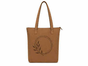 Brown Canvas <b>Tote</b> <b>Bag</b> <b>With</b> Leaf Print <b>Zip</b> Closure Minimalist Style Shopping <b>Bag</b> All Seasons Use - Product Image 1