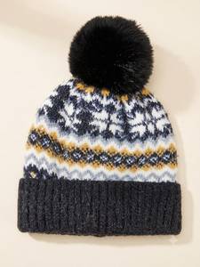 Unisex <b>Fair</b> <b>Isle</b> Knit Beanie Pom Pom Winter <b>Hat</b> 100% Acrylic Soft Stretch for Outdoor Casual Wear - Product Image 3