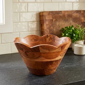 Acacia Wood Decorative <b>Bowl</b> Handmade <b>Wooden</b> Serving <b>Bowl</b> with Scalloped Flower Edge <b>Large</b> Fruit <b>Bowl</b> for Dining Table Kitchen - Product Image 6