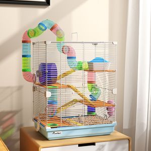 Gabbia per Criceti a 5 Piani Azzurra con Ruote per Esercizio e Trasportino Portatile per Piccoli Animali - Product Image 2