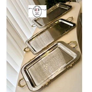 Innovador Juego de Platos Desechables Ecológicos de Acero Inoxidable para Bodas, Bandeja de Servicio para Catering con Asa de Latón - Product Image 1