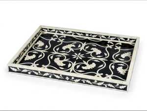 Plateau de service rectangulaire arabe noir et blanc à motif géométrique – Décoration moderne durable pour la maison et le bureau – Artisanat - Product Image 3