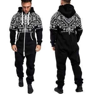 New Trending Men's Printed Romper With Front Zipper Sublimated Drawstring Hood Track Suit Zip Sleeping Wear <b>Knickers</b> Sweat Suit - Product Image 5