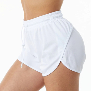Shorts en tricot blanc taille haute pour femme avec cordon de serrage, taille élastique, coupe ample, style sportif, couleur unie, design respirant - Product Image 1