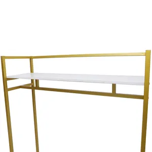 Minimalist Metal Clothing Organizer Rack 100x60cm Single Tier White Shelf Gold <b>Frame</b> Standing Type for Wardrobe Space Saving - Product Image 2