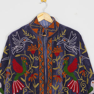 Women Velvet Embroidered Reversible <b>Quilted</b> <b>Jacket</b> O-Neck Regular Sleeve Floral Boho Style Autumn Coat Handmade Suzani <b>Pattern</b> - Product Image 3