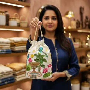 Sac de soirée Banarasi Potli en ivoire de style jardin - Product Image 6