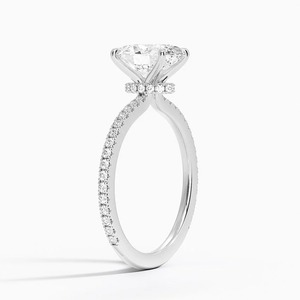 Bague de fiançailles en diamant taille ovale en or blanc avec bande pavée, style classique pour femme - Product Image 5