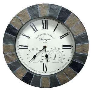 Stone gate Wall <b>Clock</b> Thermometer Outdoor Indoor Decorative <b>Clock</b> with Built in Temperature Display Weather-Resistant - Product Image 1