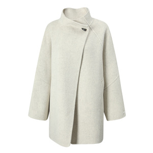Abrigo de lana gris para mujer, cuello alto, largo, para invierno, elegante, cálido y liso. - Product Image 2