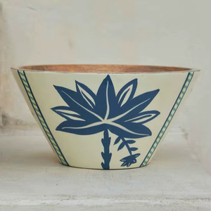 Bol en bois imprimé avec autocollants, décoratif pour la maison et la cuisine, bol à pâte, bol de service en bois émaillé pour restaurant, pour salades et fruits - Product Image 1