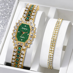9828 Juego de 2 Relojes y Pulseras para Mujer, Reloj de Pulsera con Diamantes de Moda, Regalo para Mujer - Product Image 2