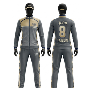 Premium 280 GSM polyester interlock women cricket tracksuit <b>grey</b> beige contrast panel design zipper <b>jacket</b> custom number print - Product Image 1
