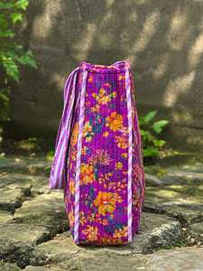 VEER HANDIRCRAFTS Purple Floral Embroidered Velvet <b>Tote</b> <b>Bag</b> <b>Vintage</b> Style Open Top Travel <b>Bag</b> with Chains All Seasons Use - Product Image 2
