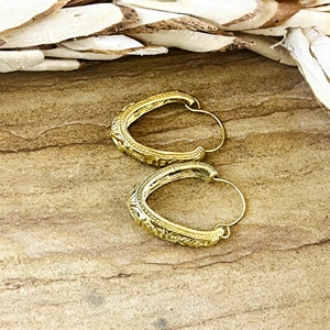 Nuevos Aretes de Aro Boho, Joyería Tribal de Latón para Mujer, Chapados en Oro de 18k, Filigrana Vintage Texturizada, Venta al Por Mayor/OEM/ODM - Product Image 3