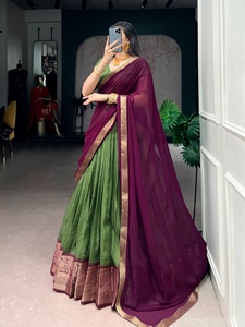 Lehenga Choli vert et marron avec dupatta et broderie Zari pour tenue de mariage indienne traditionnelle pour femmes - Product Image 3