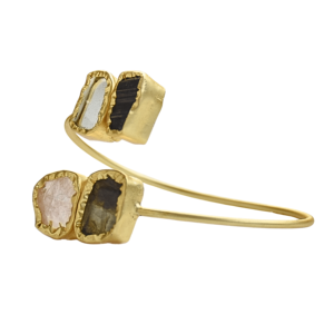 Bracelet manchette ajustable en laiton vintage plaqué or 18K/24K avec pierres semi-précieuses, design géométrique, bijou cadeau pour femme - Product Image 4