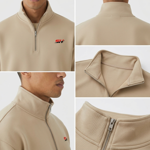 Sudadera con Cierre de Cremallera de un Cuarto para Hombre, Cuello Alto, Felpa, Mezcla de Algodón, Transpirable, de Secado Rápido - Product Image 3