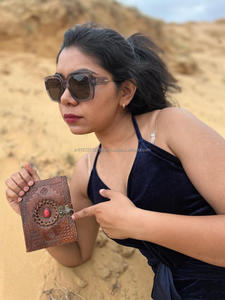 New Real Hand Tooled Leather Clasp Lock Journals With Semi Precious Stone Boho Traditional Vintage Leather Lock <b>Travel</b> Journal - Product Image 2