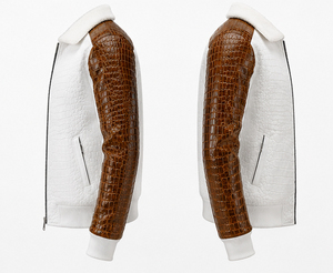Embossed Denim Loose 100% Cotton Safari <b>Jacket</b> for Men White Brown <b>Sherpa</b> <b>Lined</b> Autumn Front Logo Waterproof Reversible - Product Image 4