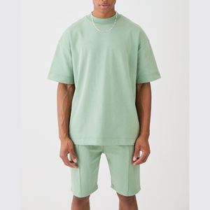 100% Cotton <b>T</b>-<b>Shirt</b> <b>and</b> <b>Shorts</b> <b>Set</b> Breathable Oversize 2-Piece Sweat Washed <b>Short</b> <b>Set</b> for <b>Men's</b> Streetwear Style - Product Image 1